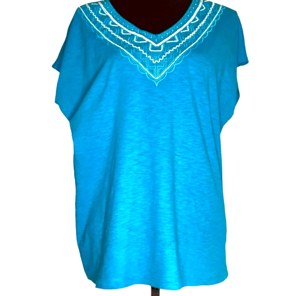 Chico's Blue Beaded Top NWT
